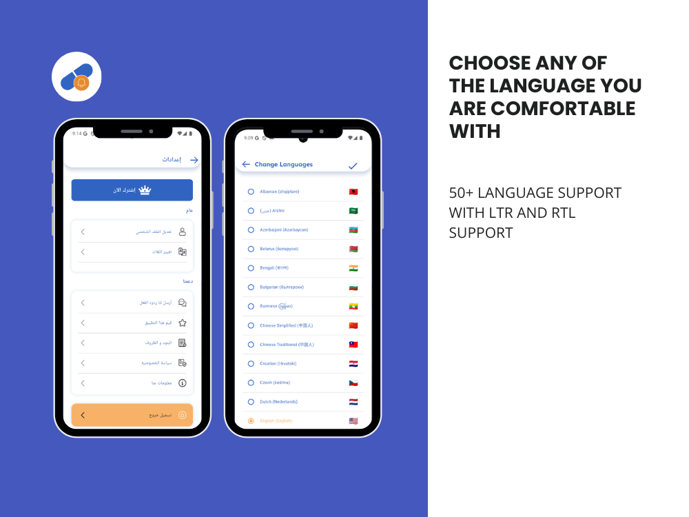 Medinest — 50+ language support with LTR and RTL
